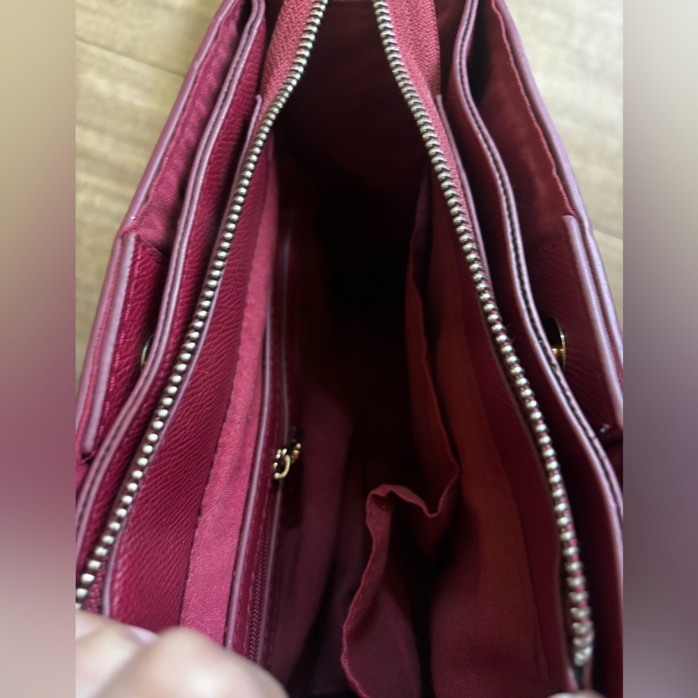 Bebe Burgundy Structured Satchel Crossbody Bag Gold Hardware Missing Tassel - Picture 6 of 9